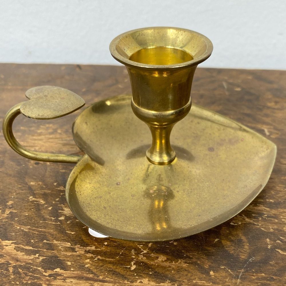 Vintage Brass Heartshaped tapered candlestick holder 4x4.5x2